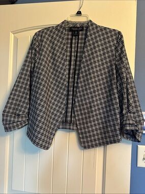 RACHEL ZOE Black and White Plaid Open-Front Blazer